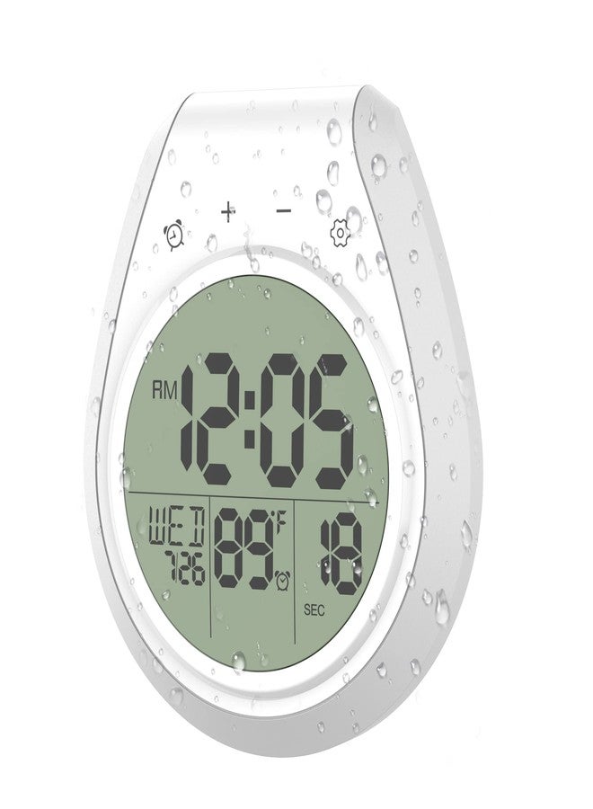 USAOSHOP Digital Bathroom Clock Waterproof Shower Wall Clock Shower Timer with Temperature Display, Calendar, Suction Cup Hanging Hole, White - Image 1